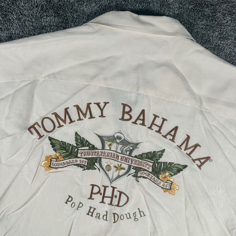 Tommy Bahama Silk Shirt Mens M Trustafarian University Cream PHD Button-Down